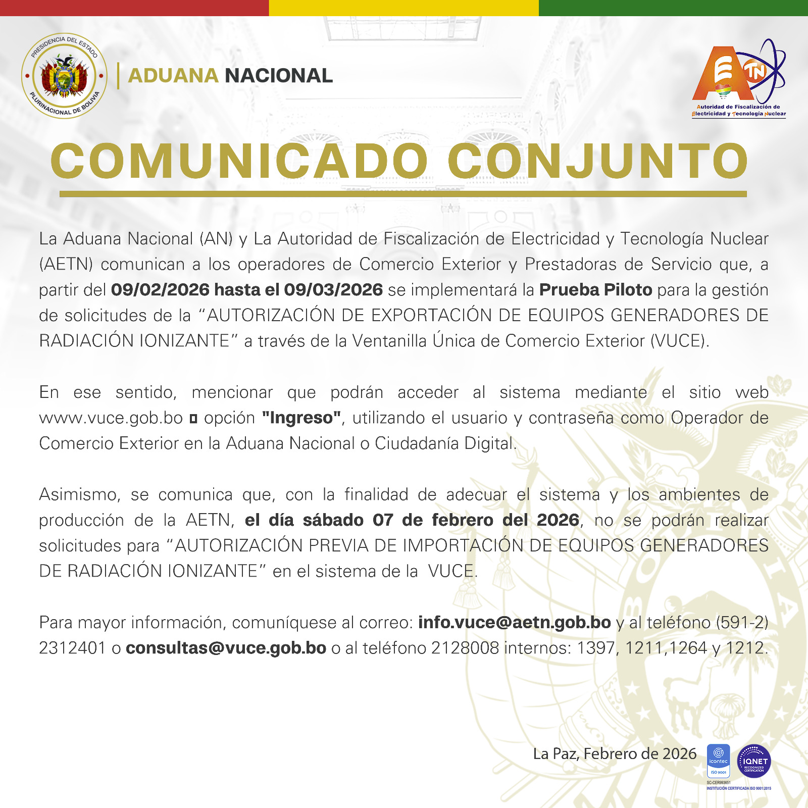 La VUCE moderniza el trámite del Certificado de Autorización de Exportación de Equipos Generadores de Radiación Ionizante