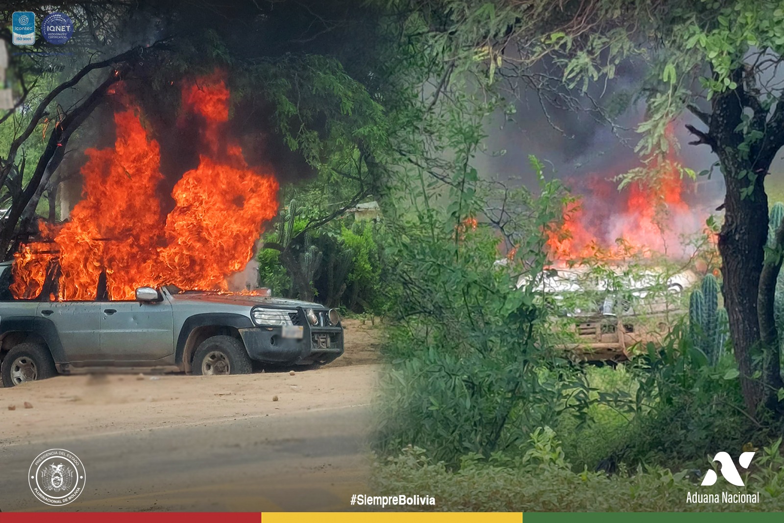 Contrabandistas atacan a funcionarios de la Aduana Nacional en Boyuibe e incendian vehículo oficial