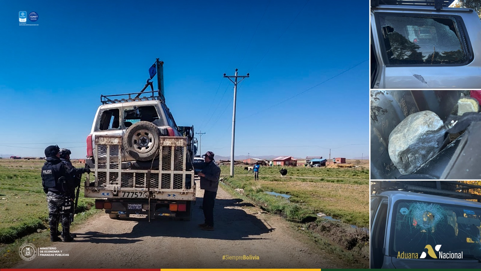 Ataque de contrabandistas deja dos heridos y daños a vehículos de la Aduana Nacional en la ruta Laja - El Alto