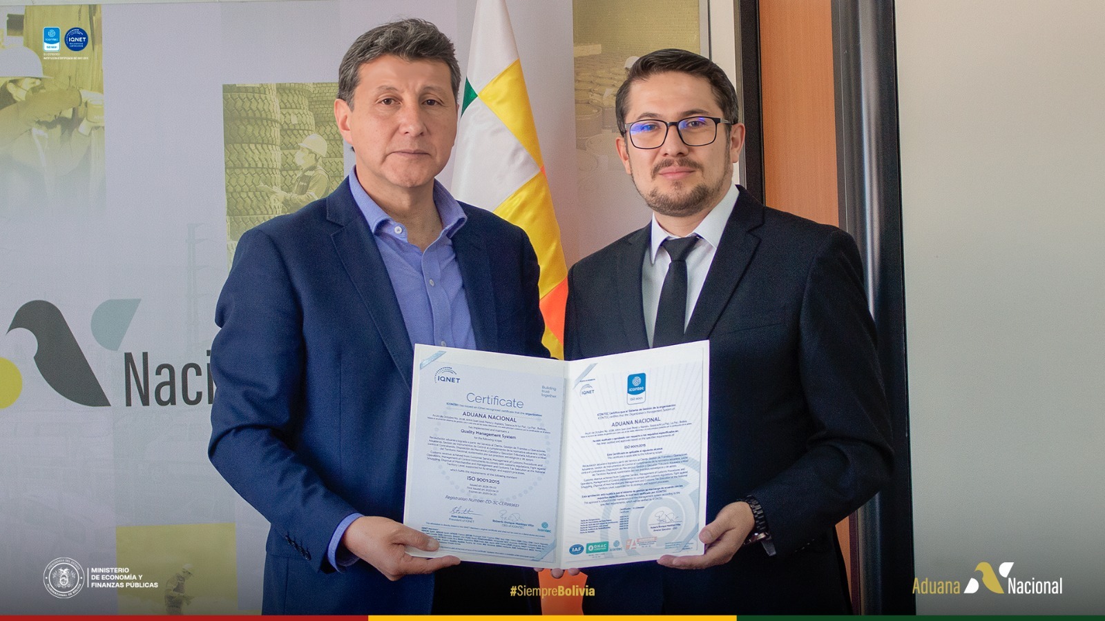 Aduana Nacional renueva certificación ISO 9001:2015 y fortalece su modelo de gestión de calidad
